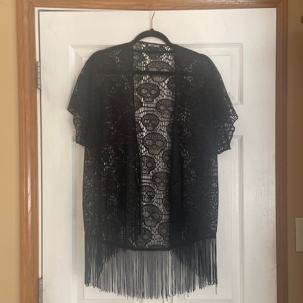 Hot Topic Lace Fringe Skull Kimono Cardigan